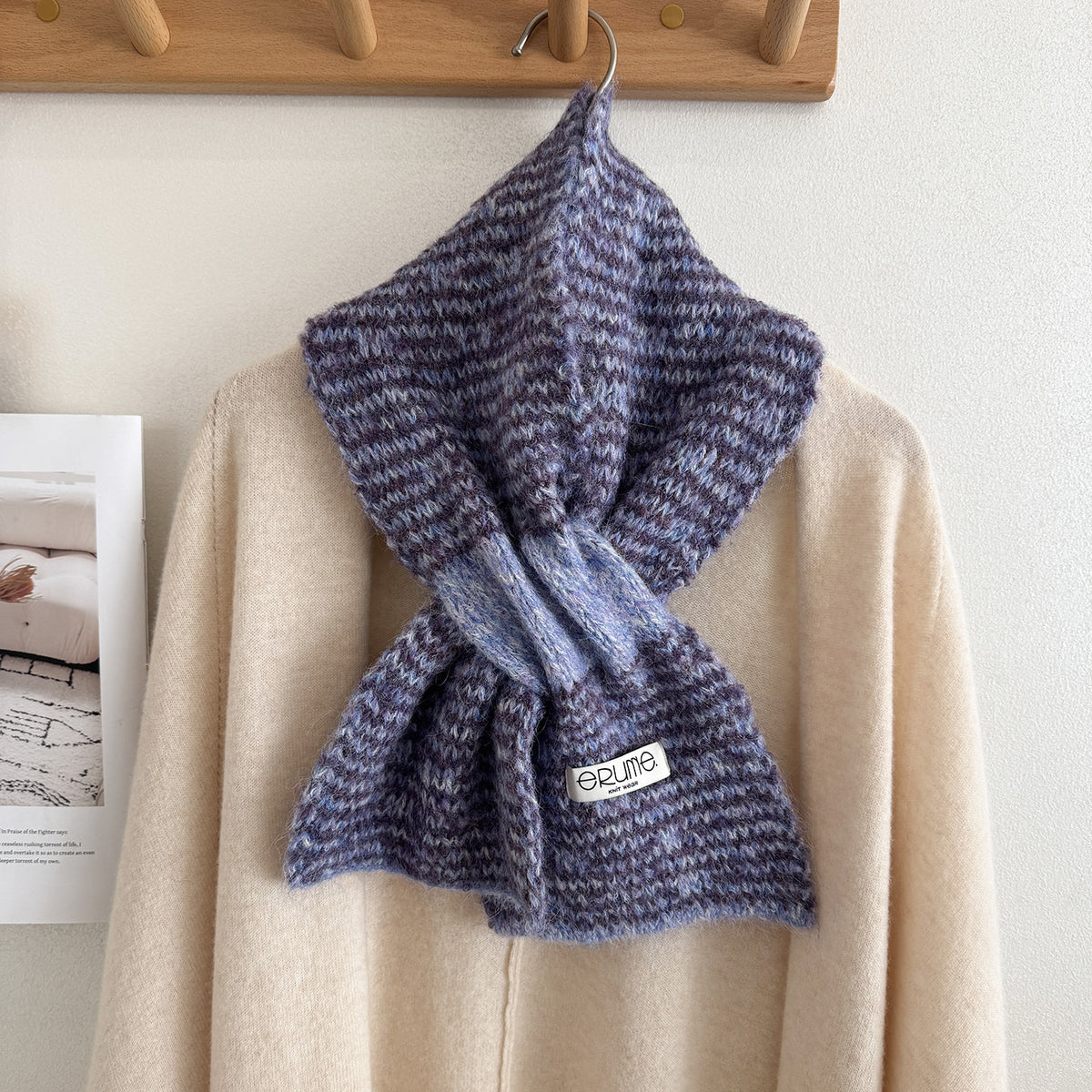 Product image for Scarvii - Fuzzy Knit Striped Scarf (Purple)