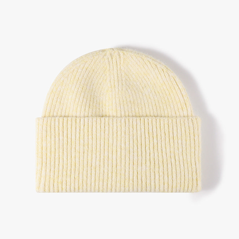 Yellow fuzzy ribbed wide cuff knit beanie product view