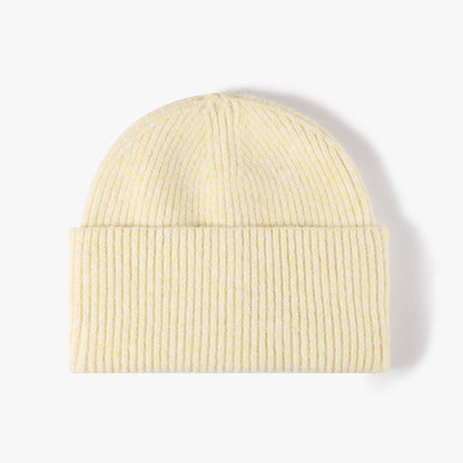 Yellow fuzzy ribbed wide cuff knit beanie product view