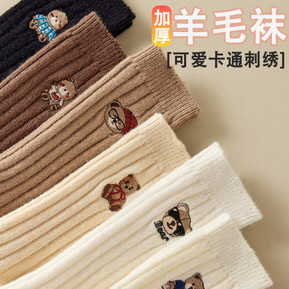羊毛袜双针加厚保暖袜子女秋冬季撞色中筒堆堆袜地板袜百搭