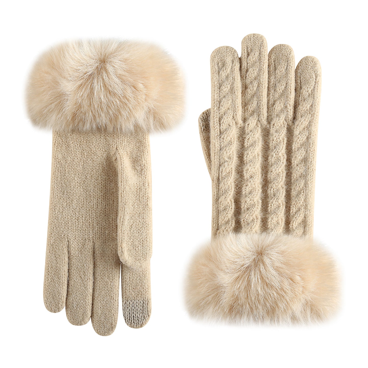 Gloving - Cable Knit Fuzzy-Cuff Gloves