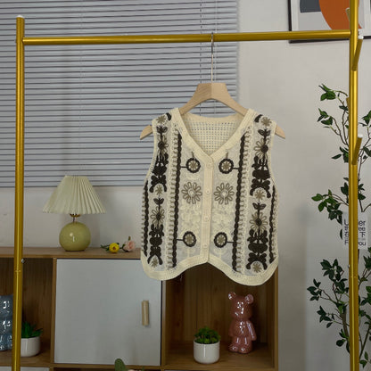 Crosa - Vintage Openwork Crochet Floral Vest