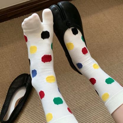 糖果彩色波点分趾袜日系百搭中筒袜春秋可爱搭配马蹄分趾鞋堆堆袜