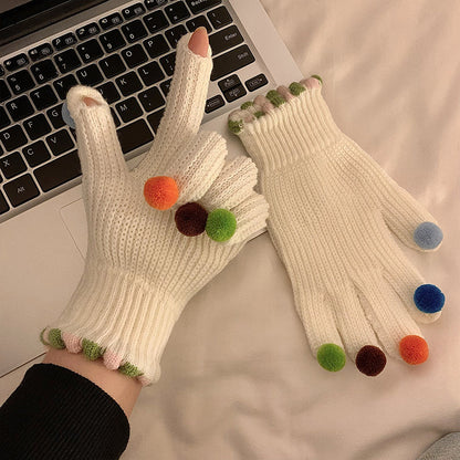 Gloving - Multicolor Pom-Pom Ribbed Gloves