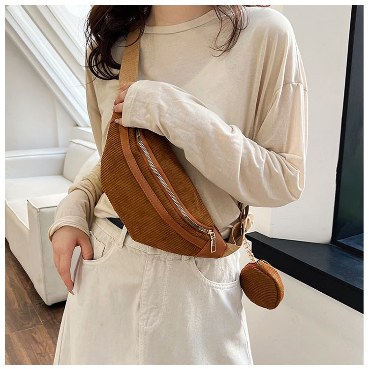 Corduroy Waist Bag with Coin Purse