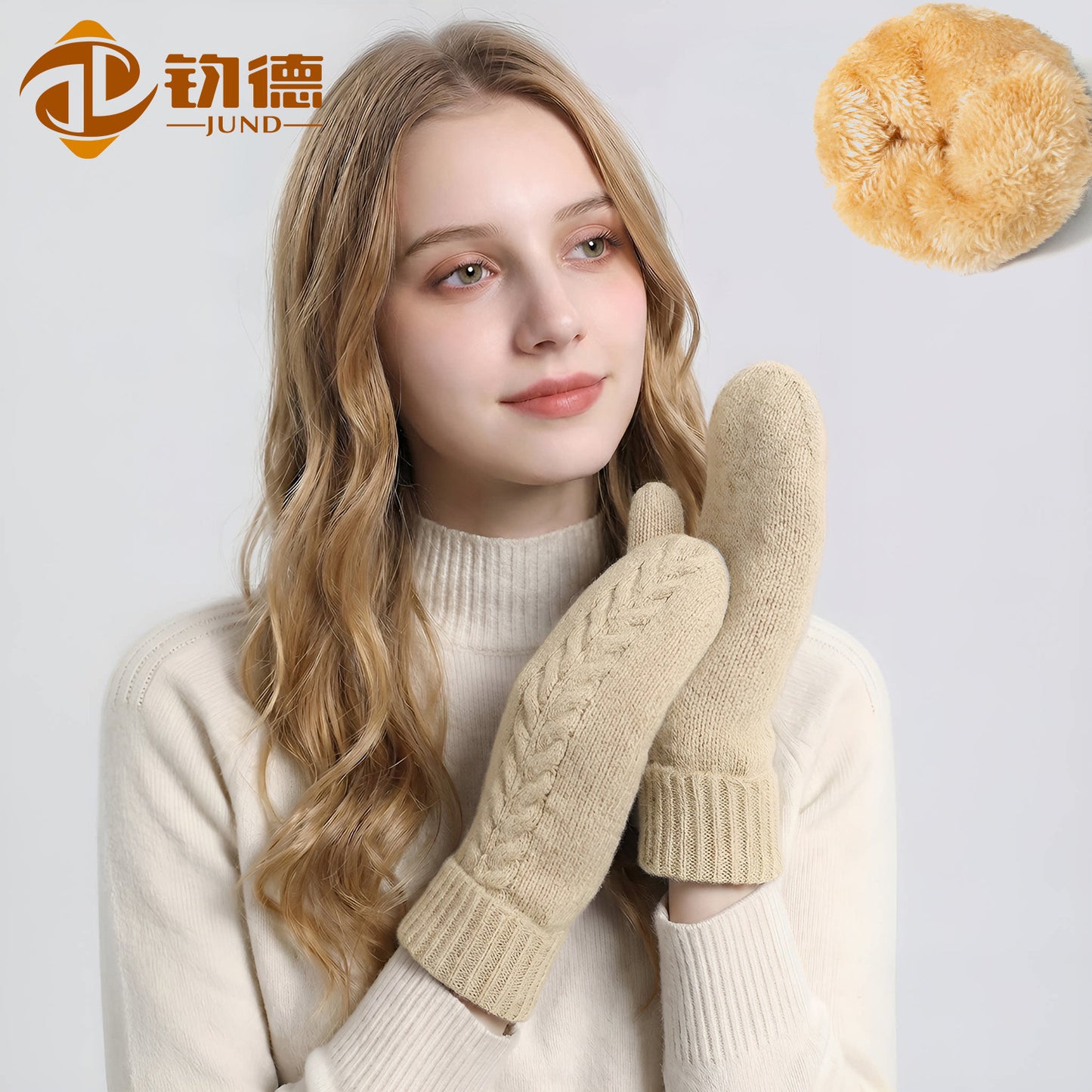 新款包套手套女士秋冬季双层加绒加厚保暖防寒针织手套连指手套