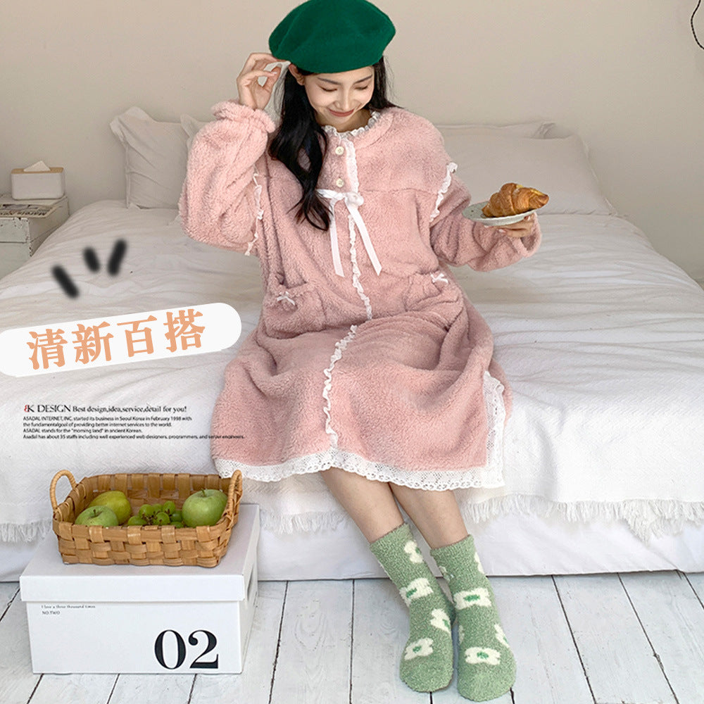 秋冬珊瑚绒袜子女加厚保暖水果中筒女袜加厚加绒居家月子睡眠袜
