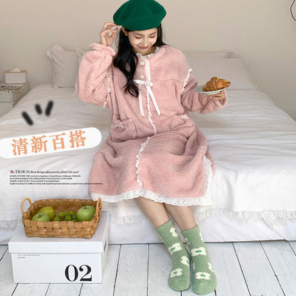 秋冬珊瑚绒袜子女加厚保暖水果中筒女袜加厚加绒居家月子睡眠袜