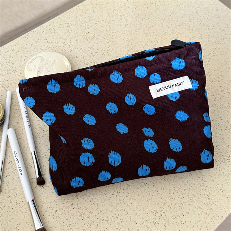 Cosbai - Ribbed Blue Dot Cosmetic Bag