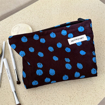 Cosbai - Ribbed Blue Dot Cosmetic Bag