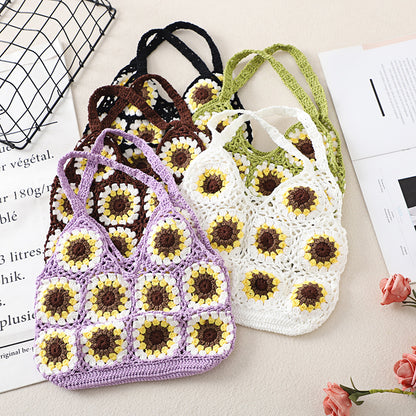 Cosbai Bohemian Sunflower Crochet Bag with strap visible on a white background