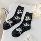 Rufia - Black and White Floral Patterned Socks