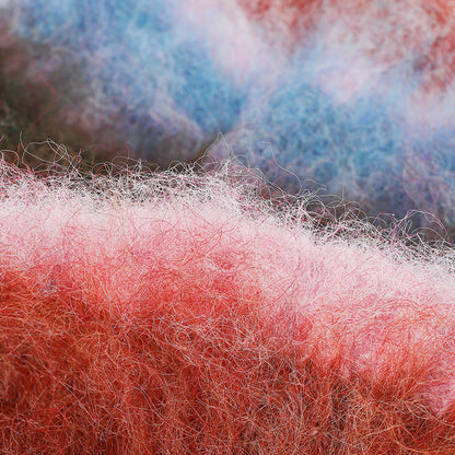 Red fuzzy multicolor striped cuffed beanie product view