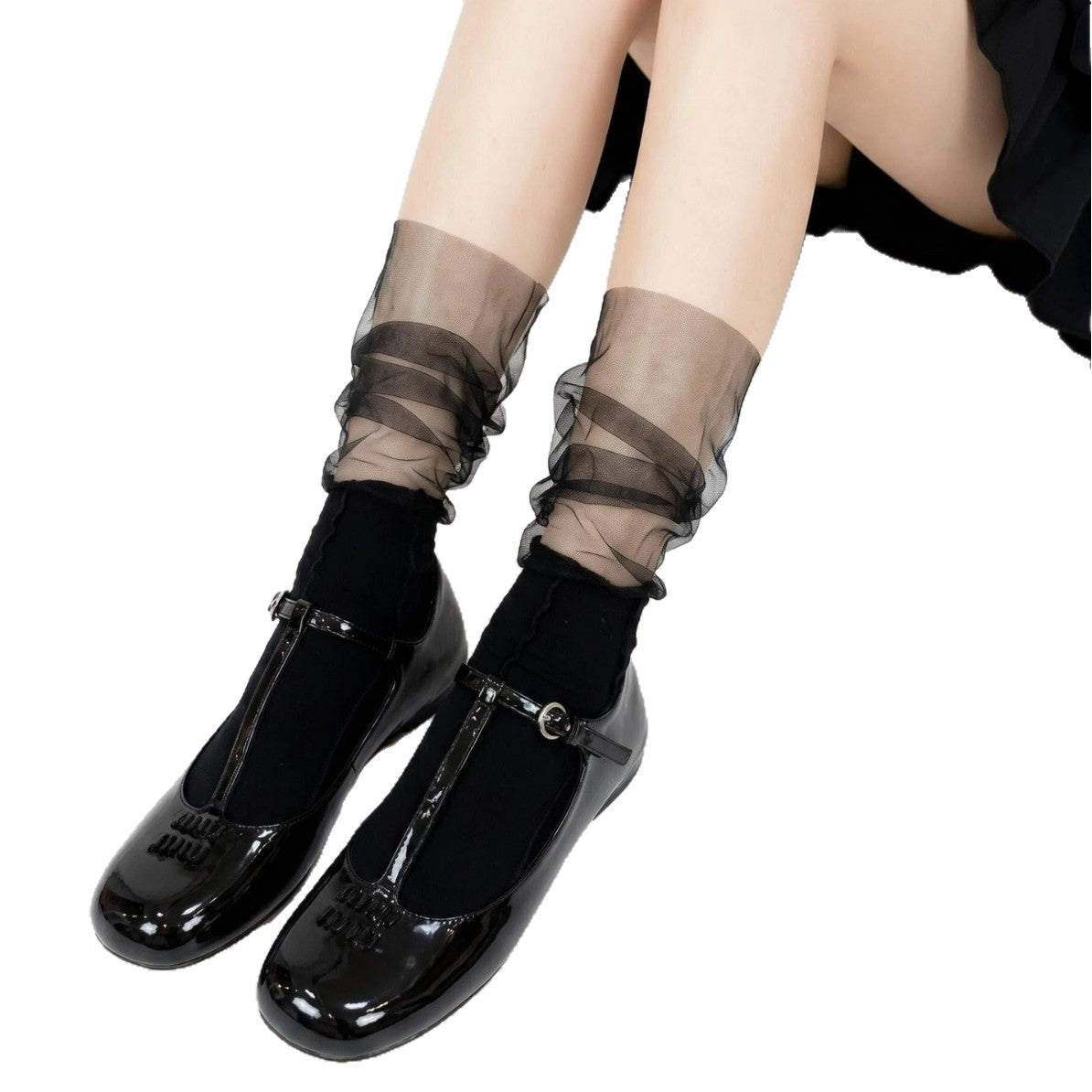 Rufia - Gathered Sheer Mesh Mid-Calf Socks
