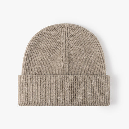 Khaki wool knit double-cuff beanie product view