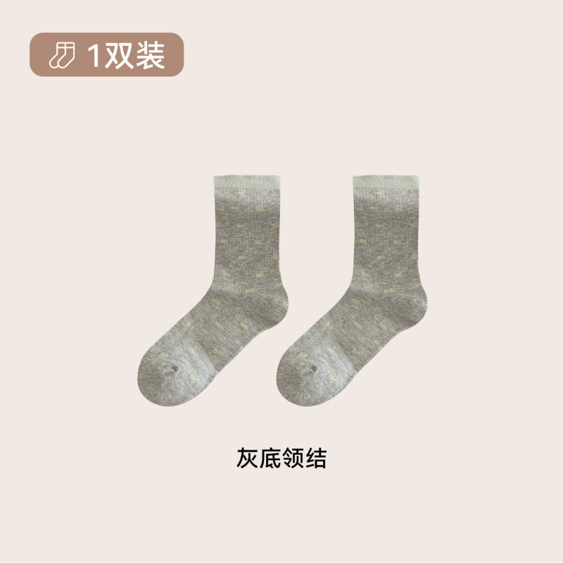 远润家秋冬新款复古森系肌理中筒袜子女百搭花边无骨堆堆袜