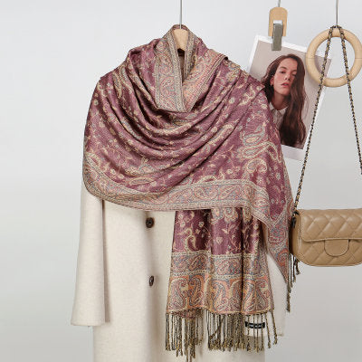 Product image for Scarvii - Paisley Floral-Vine Fringe Scarf (Dusty Pink)