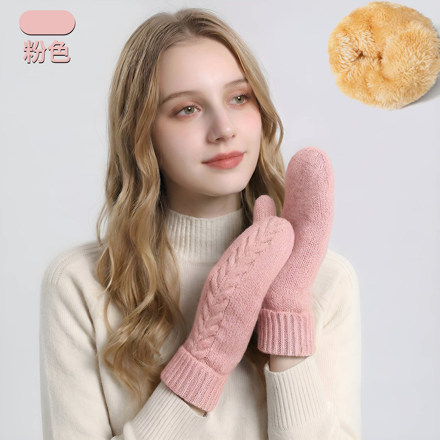新款包套手套女士秋冬季双层加绒加厚保暖防寒针织手套连指手套