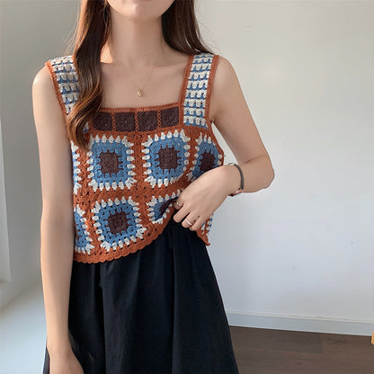 Side view of Crosa Bohemian mesh crochet tank top showing texture