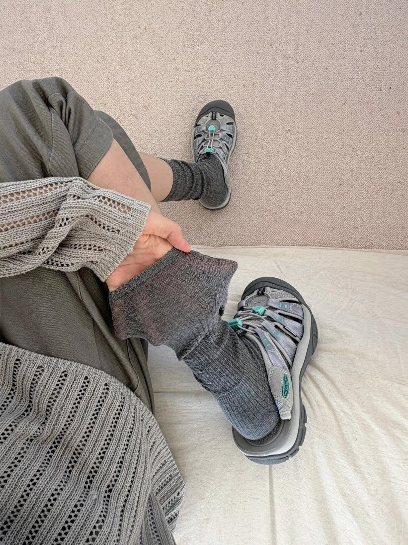 Rufia - Solid Color Ribbed-Cuff Socks