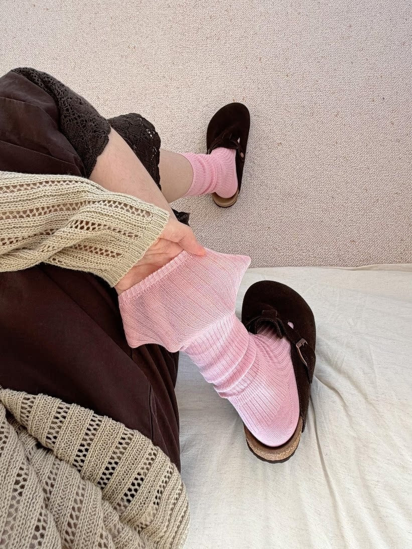 Rufia - Solid Color Ribbed-Cuff Socks