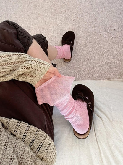 Rufia - Solid Color Ribbed-Cuff Socks