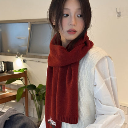 新款秋冬100%羊毛韩版针织羊毛小花朵围巾女保暖毛线加厚刺绣围脖