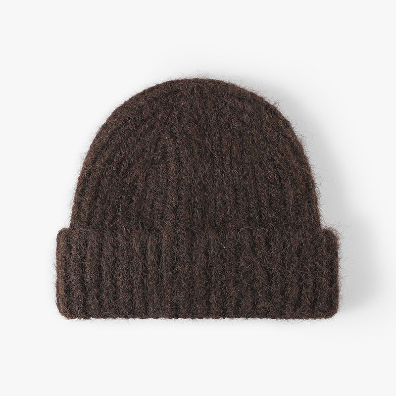Coffee heathered wool ribbed cuffed knit beanie product view