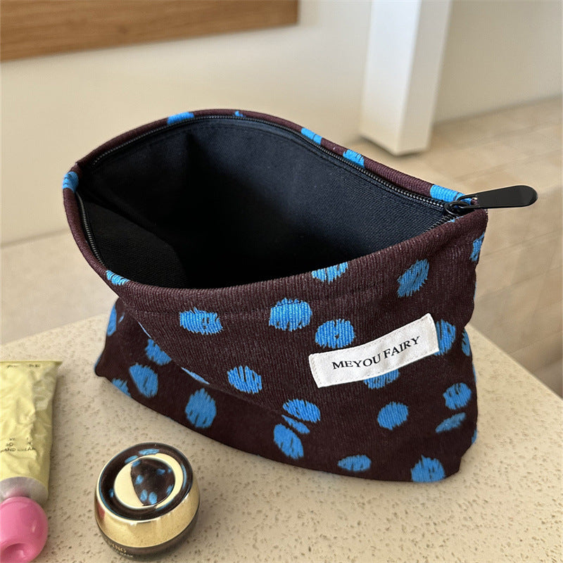Cosbai - Ribbed Blue Dot Cosmetic Bag