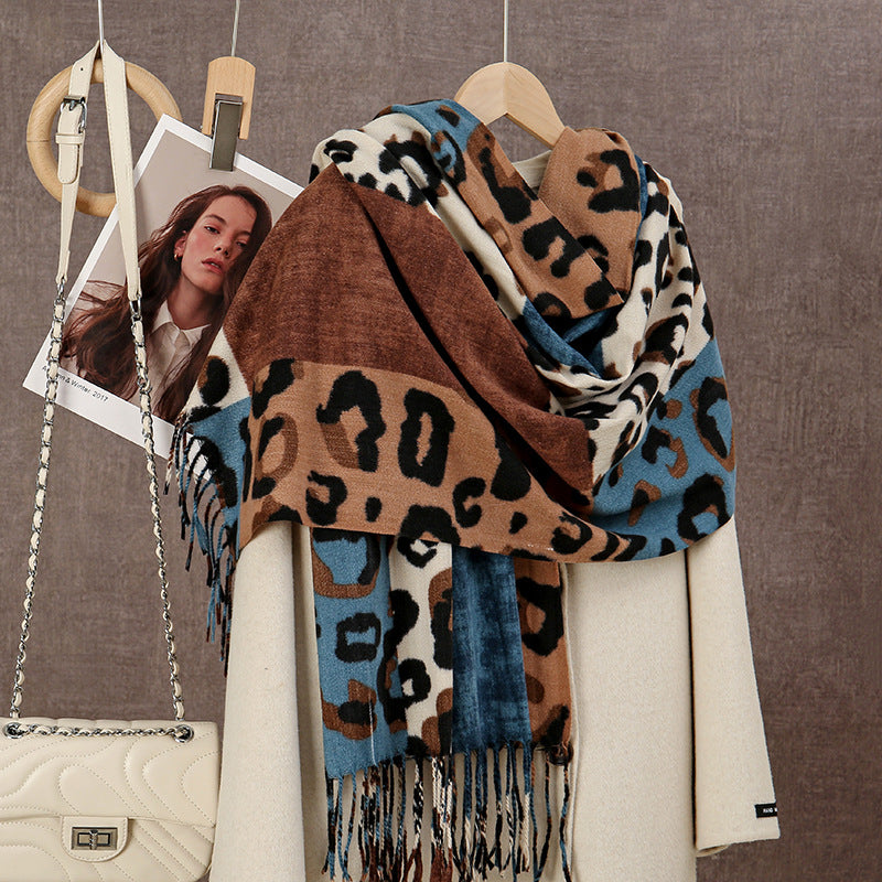 Scarvii - Leopard Patchwork Tassel Winter Scarf