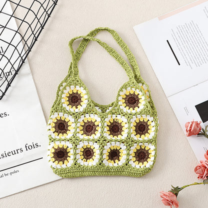 Cosbai Bohemian Sunflower Crochet Bag with strap and sunflower crochet detail