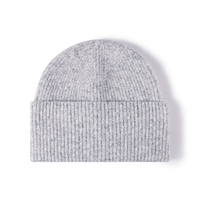 Silver fuzzy ribbed wide cuff knit beanie overview