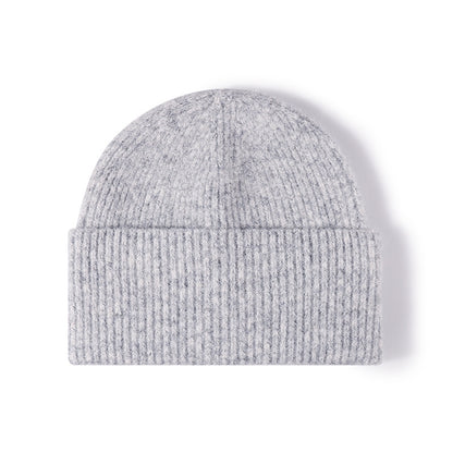 Silver fuzzy ribbed wide cuff knit beanie overview