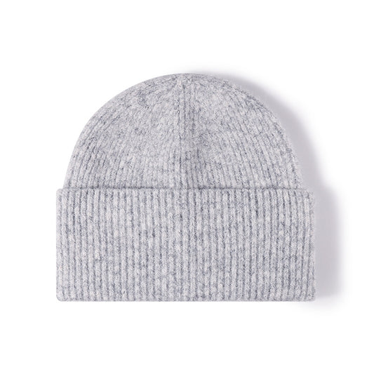 Silver fuzzy ribbed wide cuff knit beanie overview