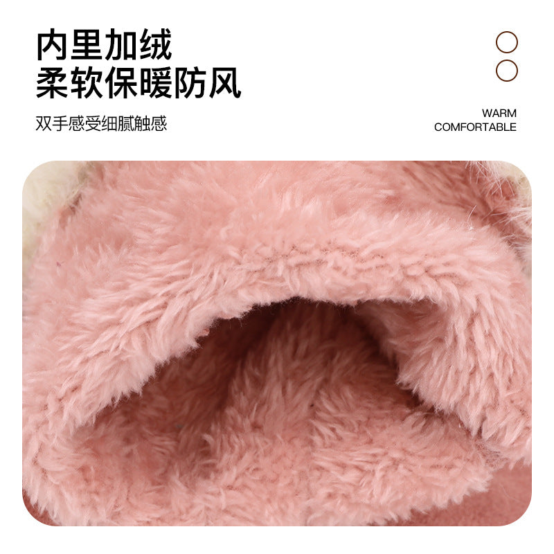 冬季鹿皮绒保暖手套女加绒加厚手套防风触屏手套男骑行滑雪手套女