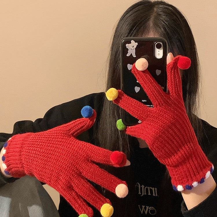 Gloving - Multicolor Pom-Pom Ribbed Gloves