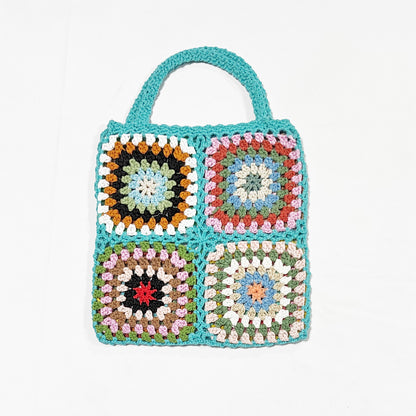 Bohemian Hand-Crocheted Color Block Tote Bag