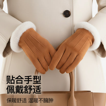 冬季鹿皮绒保暖手套女加绒加厚手套防风触屏手套男骑行滑雪手套女