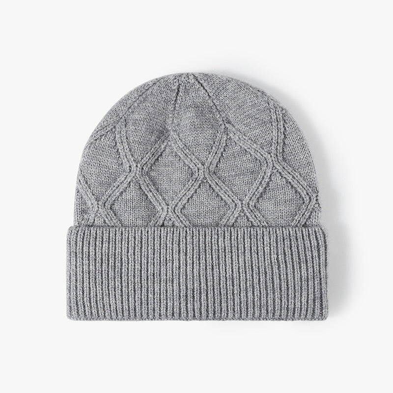 Light Gray cable diamond faux rabbit knit beanie product view