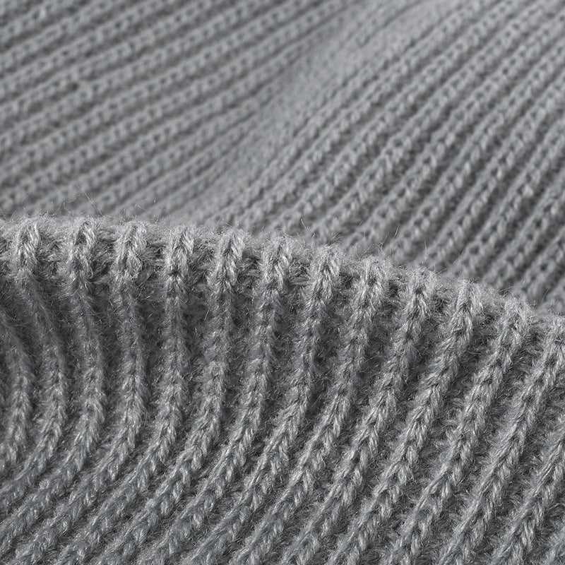 Black solid ribbed cuffed acrylic knit beanie product view