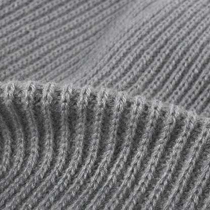 Black solid ribbed cuffed acrylic knit beanie product view