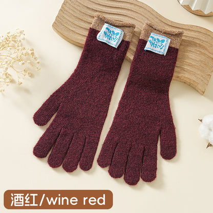 韩系ins时尚新款针织毛线五指手套女骑行可触屏保暖防寒冬季手套