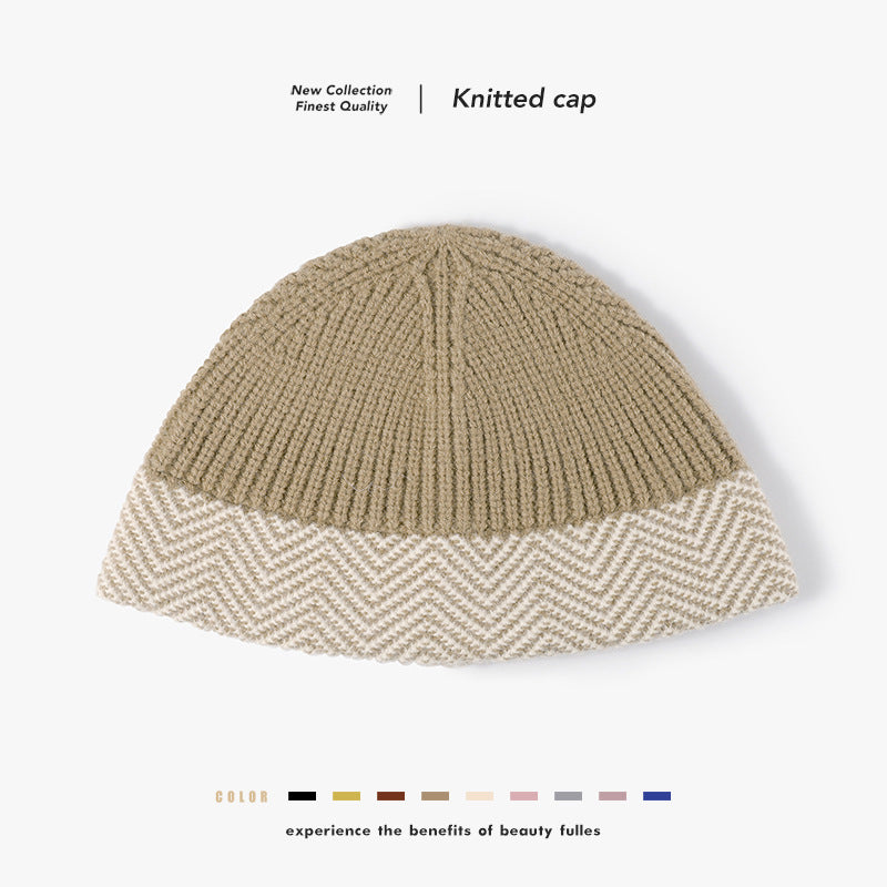 Black herringbone cuff textured knit beanie product view