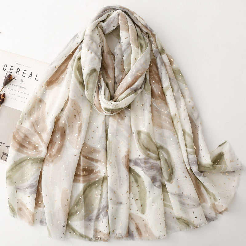 Khaki abstract leaf foil wrap scarf product view