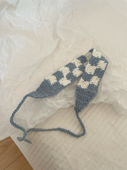 Scarvii Summer Crochet Plaid Hairband folded to show plaid crochet details