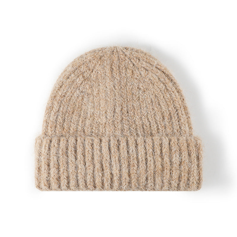 White heathered wool ribbed cuffed knit beanie product view