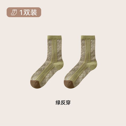 CHEEMY FREE秋冬复古浮雕提花木耳边文艺小清新中筒袜袜子女堆堆