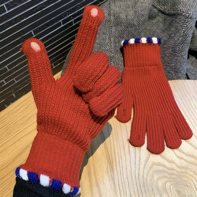 Gloving - Ribbed Knit Loop-Accent Gloves