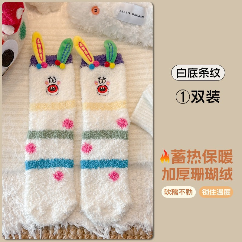 可爱卡通中筒袜女居家地板袜女跨境加厚睡眠袜女跨境新款保暖