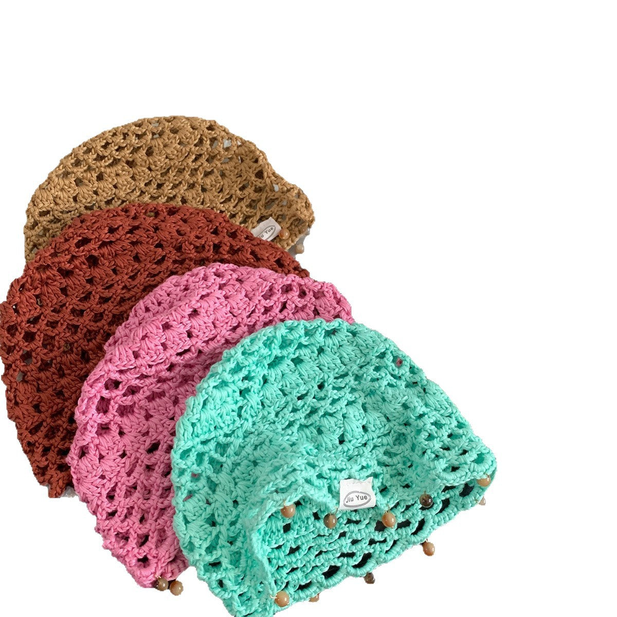 Haila - Solid Color Openwork Bead Charm Beanie